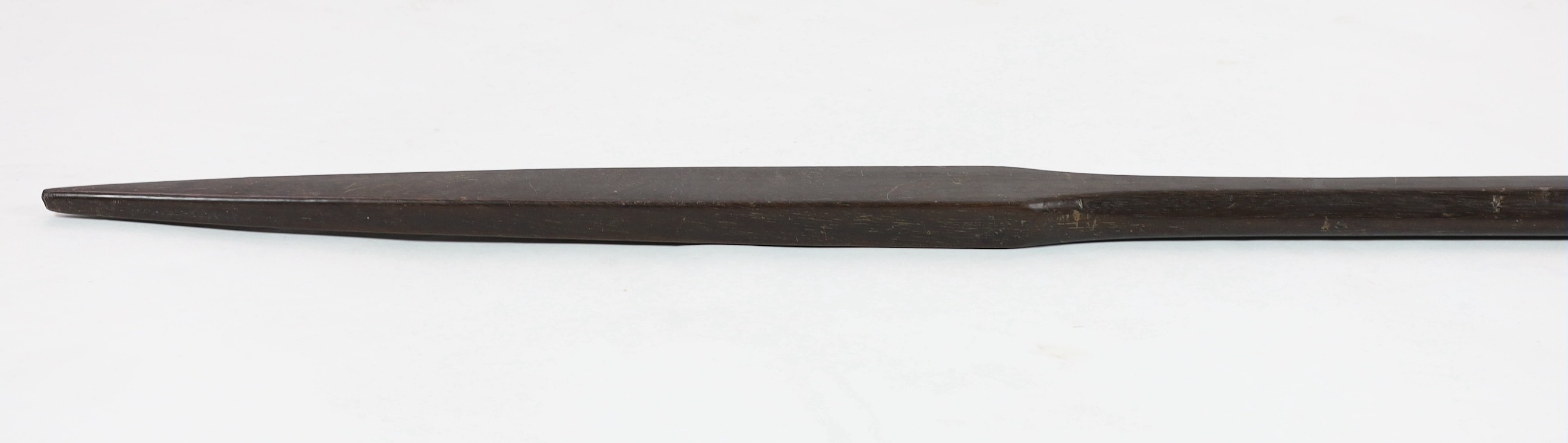 A Polynesian hardwood double ended spear, 173cm long